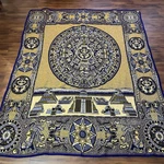 Aztec Mayan Sun Calendar Woven Throw Blanket 73X93 Navy Gold San Eduardo Mexico. Fixed Price $51.90.