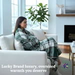 Lucky Brand Oversized King Plush Blanket 108"X90" Plaid White Red Green-holiday. Fixed Price $80.00.