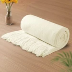 Vonty Ivory White Knitted Blanket With Tassels Fringe 50" X 60",. Fixed Price $32.99.