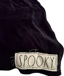 Rae Dunn Halloween "spooky" Pitch Black Fleece Throw Blanket Embroidered Patch. Fixed Price $28.00.