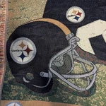 Vintage Pittsburgh Steelers Football Helmet Throw Rug Blanket Tapestry 45" X 56". Fixed Price $24.88.