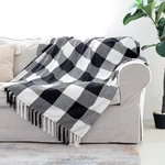 Black White Buffalo Plaid Decor Blanket, Lightweight Soft Chenille Check Knit.... Fixed Price $30.25.