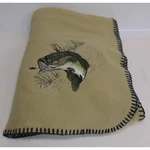 Largemouth Bass Fisherman Throw Blanket Angler 44" X 64" Scene Fleece Vtg. Fixed Price $24.99.