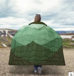 New Below Zero Hooded Wearable Outdoor Blanket, 54"X72" Green Blue. Fixed Price $79.99.