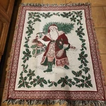 Vintage Avon Christmas Curl Up With Santa Throw Blanket Tapestry 56"X46" Winter. Fixed Price $20.00.