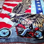 Vntg Duke Large Majestic Baldeagle American Flag Motorcycle Plush Throw Blanket. Fixed Price $50.00.