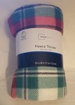 New Mainstays Fleece Throw 50" X 60" Blanket Stitch Plaid Green Red White. Fixed Price $7.00.