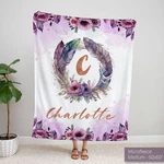 Floral Feather - Personalized Flower Boho Fleece Throw, Custom Kids Baby Gift. Fixed Price $79.95.