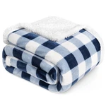 Pavilia Navy Blue And White Buffalo Plaid Sherpa Throw, Checker. Fixed Price $33.99.
