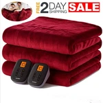 Red Faux Fur Electric Heated Blanket 90X84 Queen Size Dual Control Washable Warm. Fixed Price $107.94.