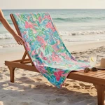 Lilly Pulitzer Oversized Pink Blue Tropical Print Beach Lounge Towel Blanket. Fixed Price $39.98.