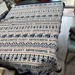 Vintage Knit Afghan Blanket Throw Home Sweet Design Blue Pink White 48 X 66. Fixed Price $37.99.