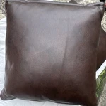 Set Of 2 Duck Down Brown Faux Leather Square Throw Pillows, Modern Solid Decor. Fixed Price $95.00.