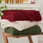 Chunky Cable Knit Throw Blanket Lightweight Wine Red 100% Organic Cotton. Fixed Price $77.95.