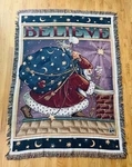 Vtg Santa Claus Christmas Throw Blanket Mary Engelbreit Believe Tapestry 51X72. Fixed Price $49.99.