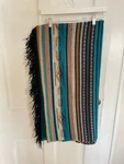 Pendleton Chimayo Turquoise Wool Throw Blanket 64"X 60" Fringe Virgin. Fixed Price $149.99.