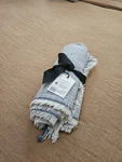 Target Brands Blue White Striped Throw Blanket Polyester Machine Washable Fringe. Fixed Price $14.00.