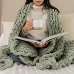 Samiah Luxe Sage Green Chunky Knit Blanket Throw 50X60, Chenille. Fixed Price $132.64.