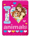 Disney Princess Bella Pets "i Love Animals" Fleece Throw Blanket 46" X 60". Fixed Price $19.99.