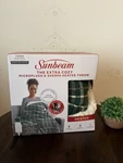 Sunbeam Heated Throw Blanket Microplush Sherpa Green Plaid Foot Pockets New. Fixed Price $28.00.