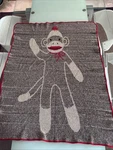 Sock Monkey Throw By Green Made In Usa Recycled Cotton 32 X 42. Fixed Price $27.50.