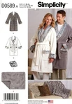Simplicity D0589 Robe Faux Fur Collar, Blanket & Pillow Unisex Xs-xl Uc 8267. Fixed Price $9.95.