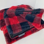 Vince Camuto Faux Rabbit Fur Buffalo Check Throw Blanket Black Red 50 64". Fixed Price $37.00.
