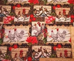 Quilt Fabric 1 Yard Rooster Hen Patch Red Floral Brown Blk Cotton Precut. Fixed Price $8.07.
